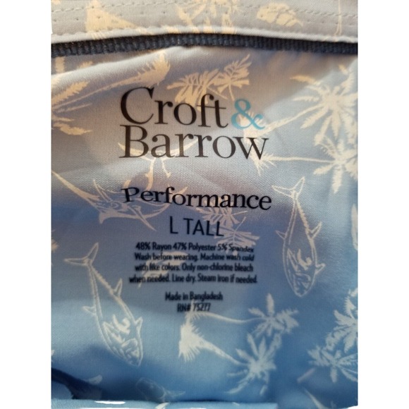 CROFT & Barrow Size L TALL Blue SAILBOAT PRINT SHORT SLEEVE Men's SHIRT NWT - Picture 6 of 6